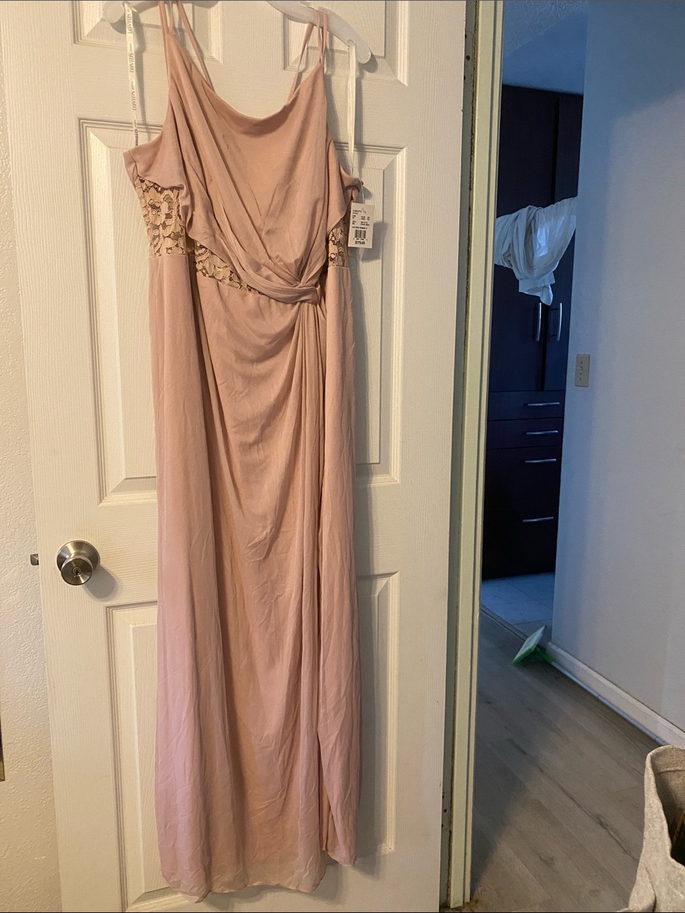 Elegant Blush Pink Lace-Trim Maxi Dress